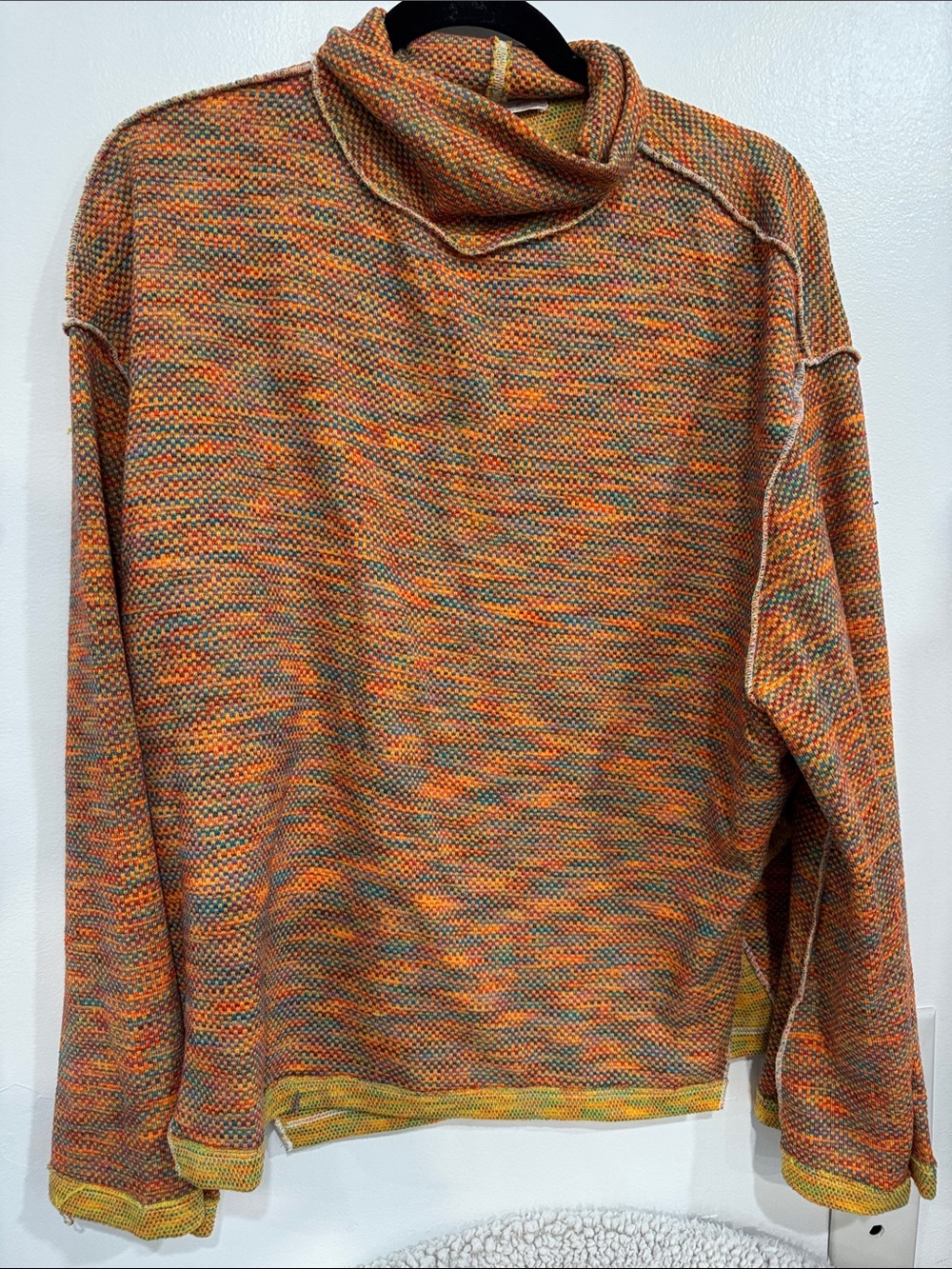 Men's Multicolor Knit Funnel Neck Sweater - Orange Accent